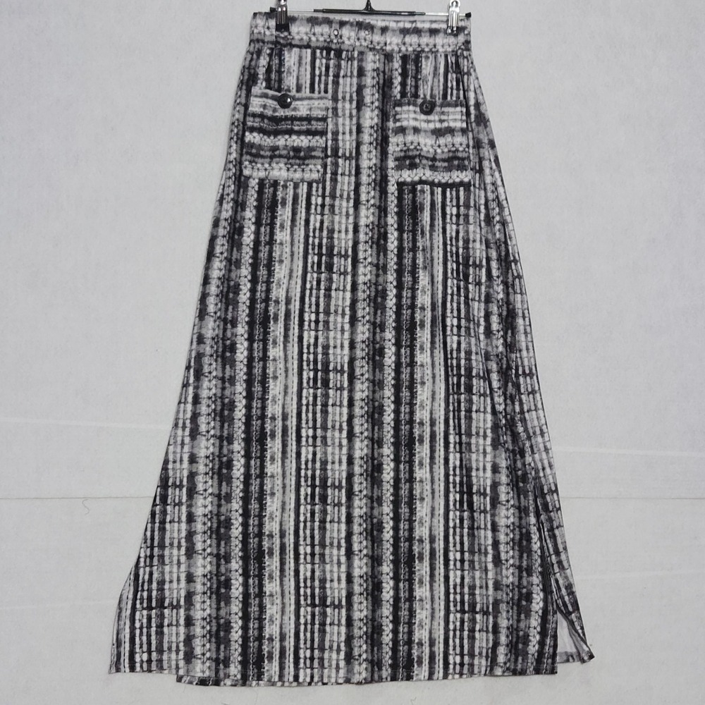 Robert Louis Maxi Skirt Womens S Black White Excellent Tie Dye Cargo Slit